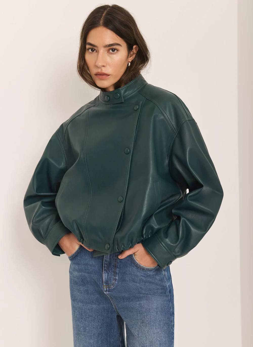 Butter Yellow Leather Cropped Pilot Bomber Jacket | Mint Velvet