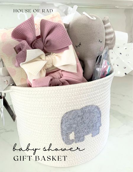 Baby shower gift basket for baby and mom!

Elephant storage basket
Knit elephant stuffed animal
Pink hair bow set
Pacifiers 
Baby blanket


#LTKfamily #LTKbaby