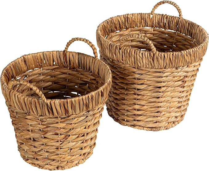 Creative Co-Op 2-Piece Hand-Woven Water Hyacinth Baskets with Handles, Natural | Amazon (US)