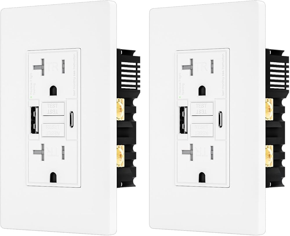 2Pack BRILLTECH 20AMP GFCI Outlet with 4.8A/24W Type A & Type C USB Charging Ports, Self-Test, LE... | Amazon (US)
