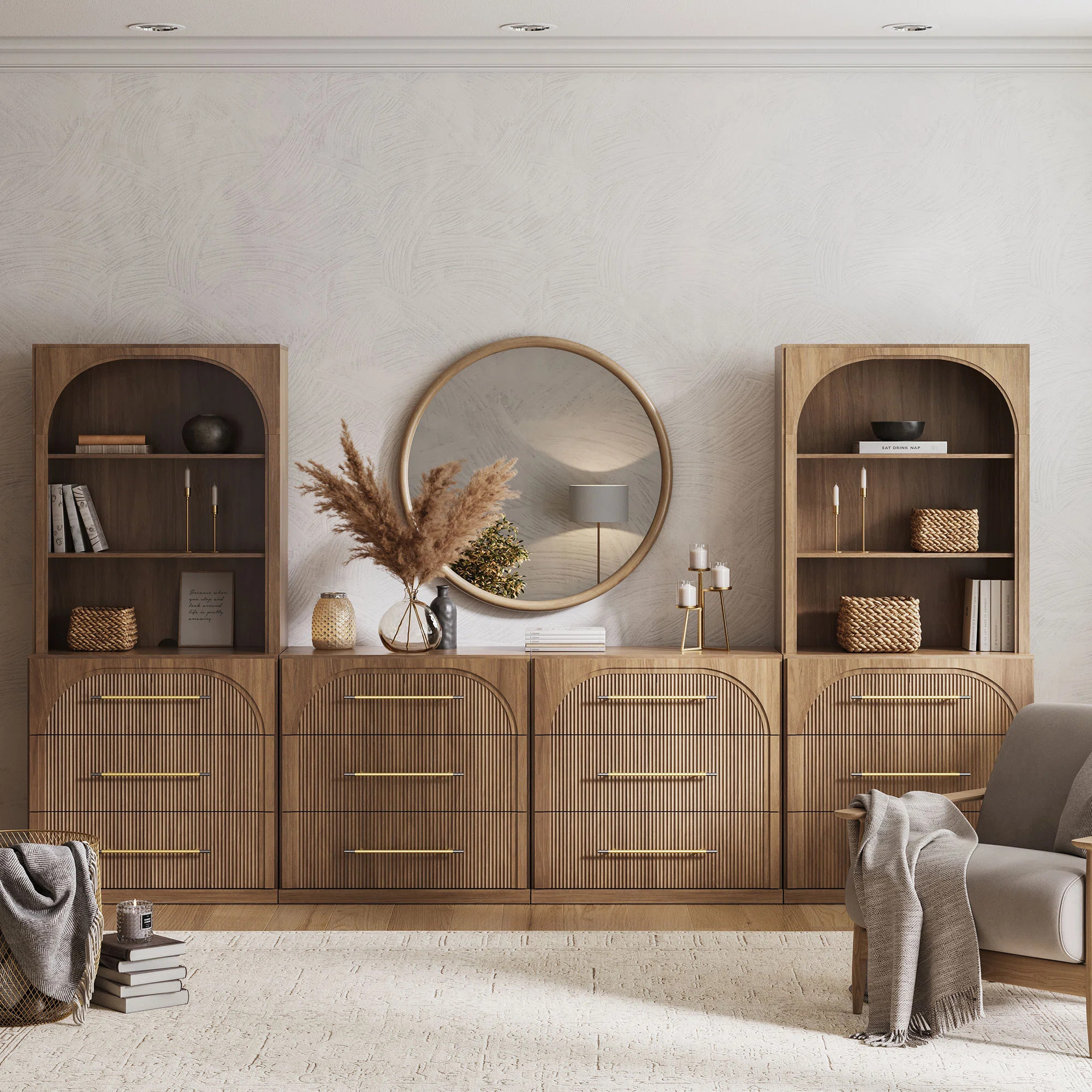 6-Piece Modular TV Stand Set Jagger Series 1C2H, Camel | Wayfair North America