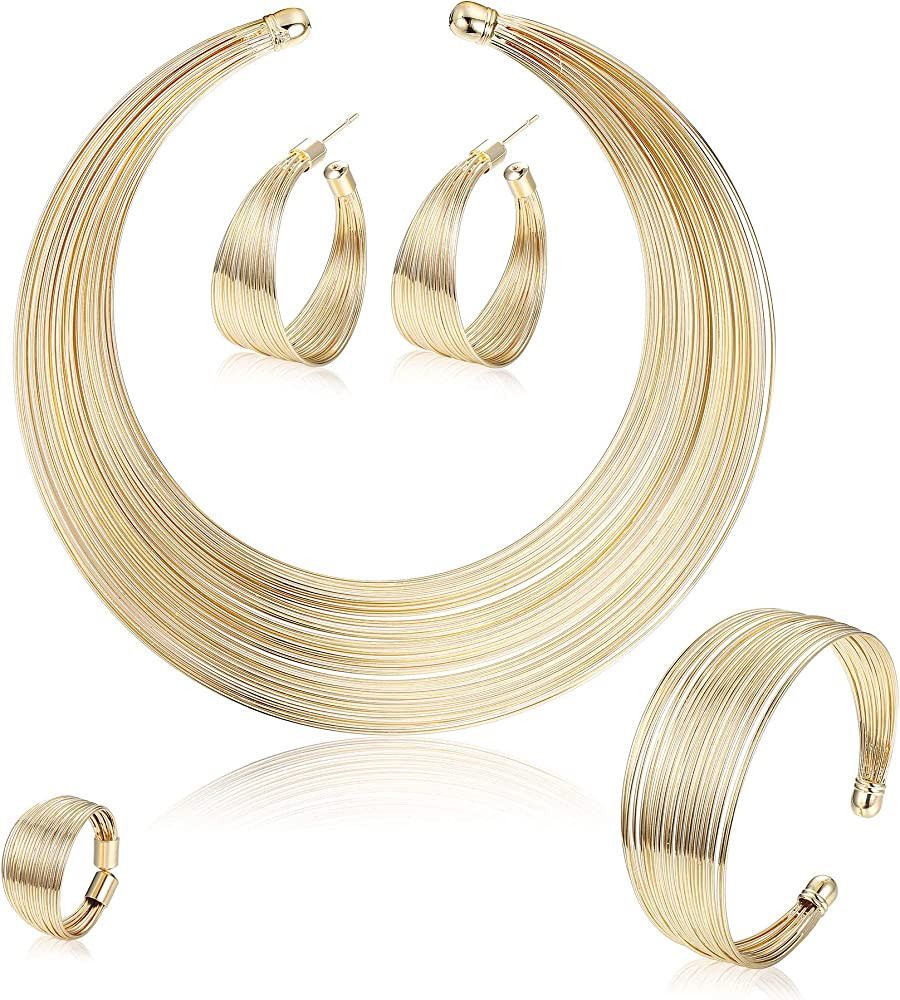 ORAZIO Bib Choker Statement Necklaces for Women Cuff Bracelet Open Hoop Stud Earrings Ring Africa... | Amazon (US)