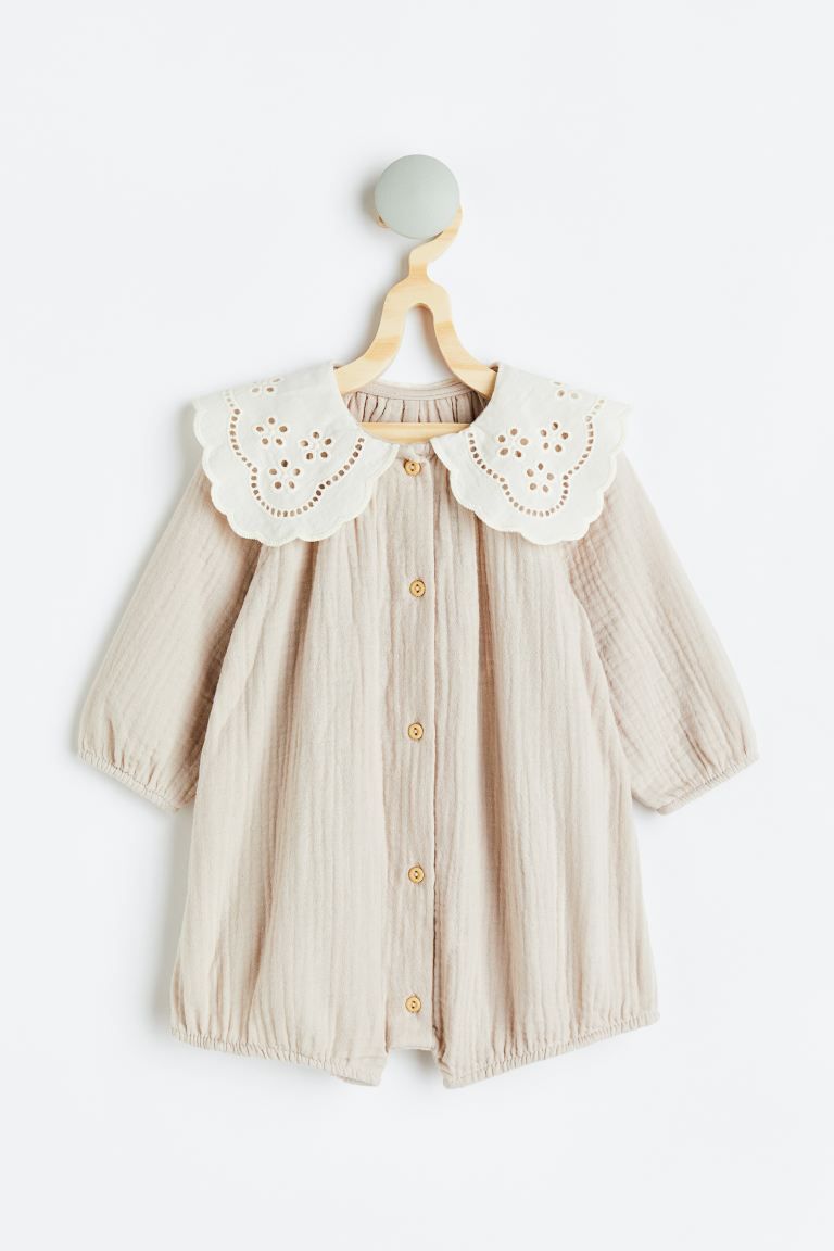 Romper Suit with Eyelet-embroidered Collar | H&M (US)