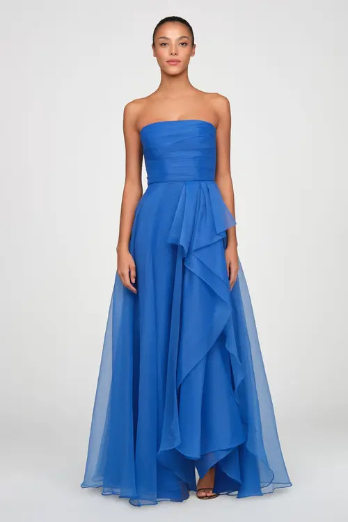 Theia Teresa Strapless Draped Organza Gown in Brilliant Blue at Nordstrom, Size 16 | Nordstrom