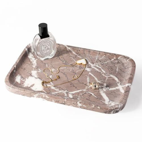 Koville Marble Tray, 12"x8" Marble Vanity Tray for Countertop Bathroom Kitchen Dresser, Decorative Catchall Trays for Perfume Jewelry, Rectangular Stone Serving Tray(Purple) | Amazon (US)