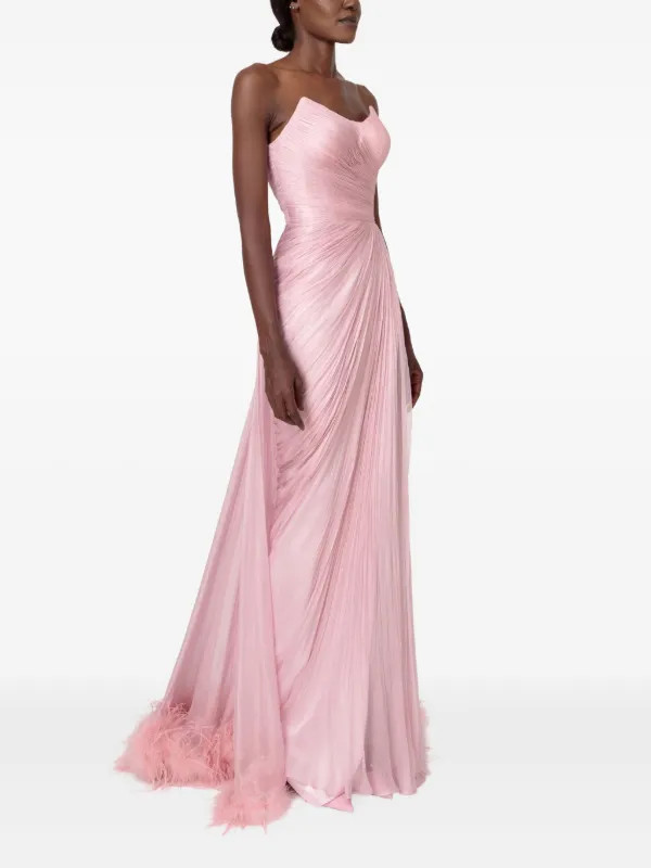 Iris Serban Mera Pleated feather-trimmed Gown  | Pink | FARFETCH AL | Farfetch Global