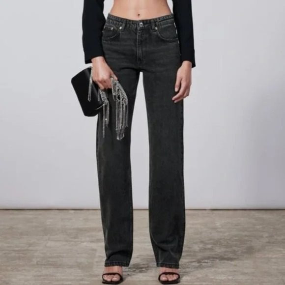 Zara Signature Denim The Midwaist Straight Black 100% Cotton Rigid Jeans Size 12 | Poshmark
