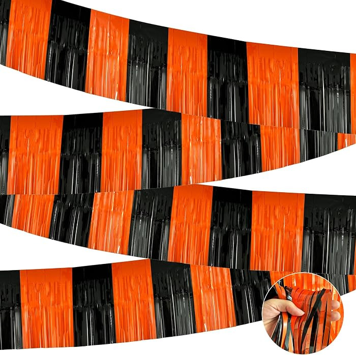 4 Pack 39 Feet Black Orange Halloween Parade Float Decorations for Trailer Car, Foil Fringe Tinse... | Amazon (US)