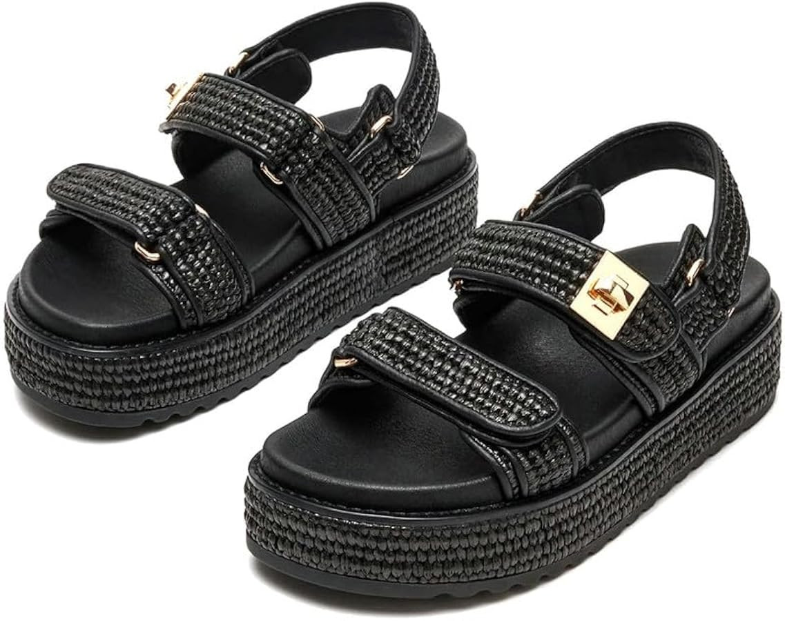 Raffia Sandals Women Beach Wedge Sandals Platform Espadrille Sandals for Ladies Chunky Heel Croch... | Amazon (US)