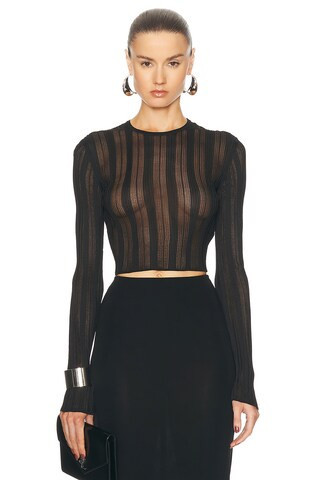 Saint Laurent Long Sleeve Top in Noir - Black. Size XS (also in ). | FWRD 