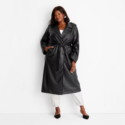 Women's Faux Leather Trench Coat - A New Day™ Black | Target