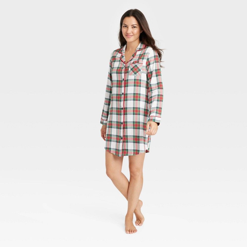Women's Holiday Tartan Plaid Flannel Matching Family Pajama NightGown - Wondershop Cream XXL | Target