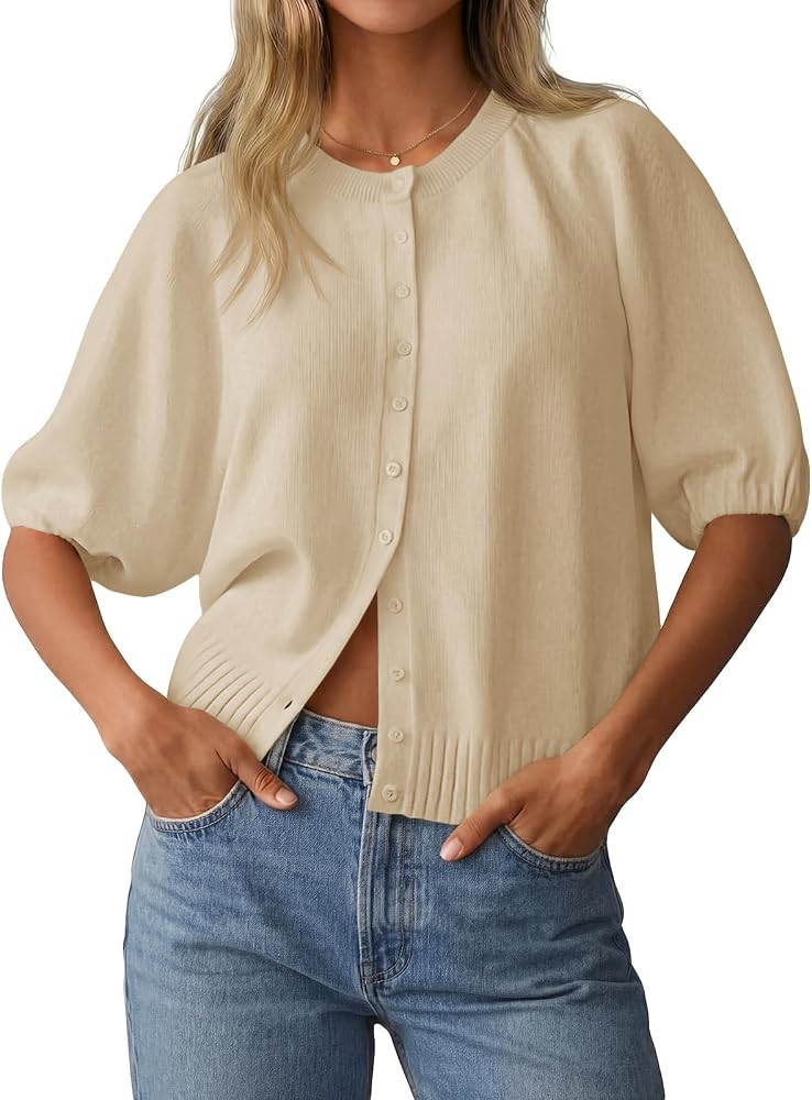Saodimallsu Womens Short Sleeve Cardigan Lightweight Summer Fall Sweaters | Amazon (US)