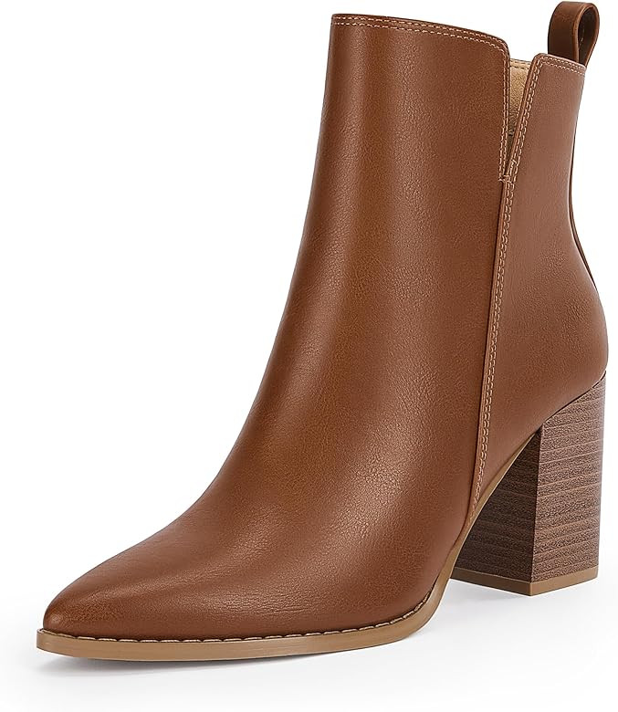 Rilista Womens V Cutout Ankle Boots Pointed Toe Chunky Block Stacked Heel Booties Side Zipper Sho... | Amazon (US)