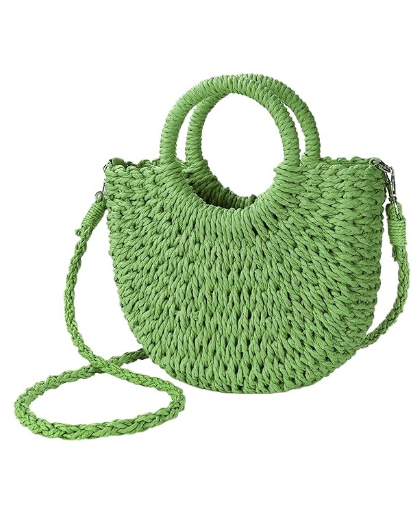 Womens Straw Beach Bag Woven Crossbody Shoulder Bags Top Handle Satchel Handbag Purse for Summer | Amazon (US)