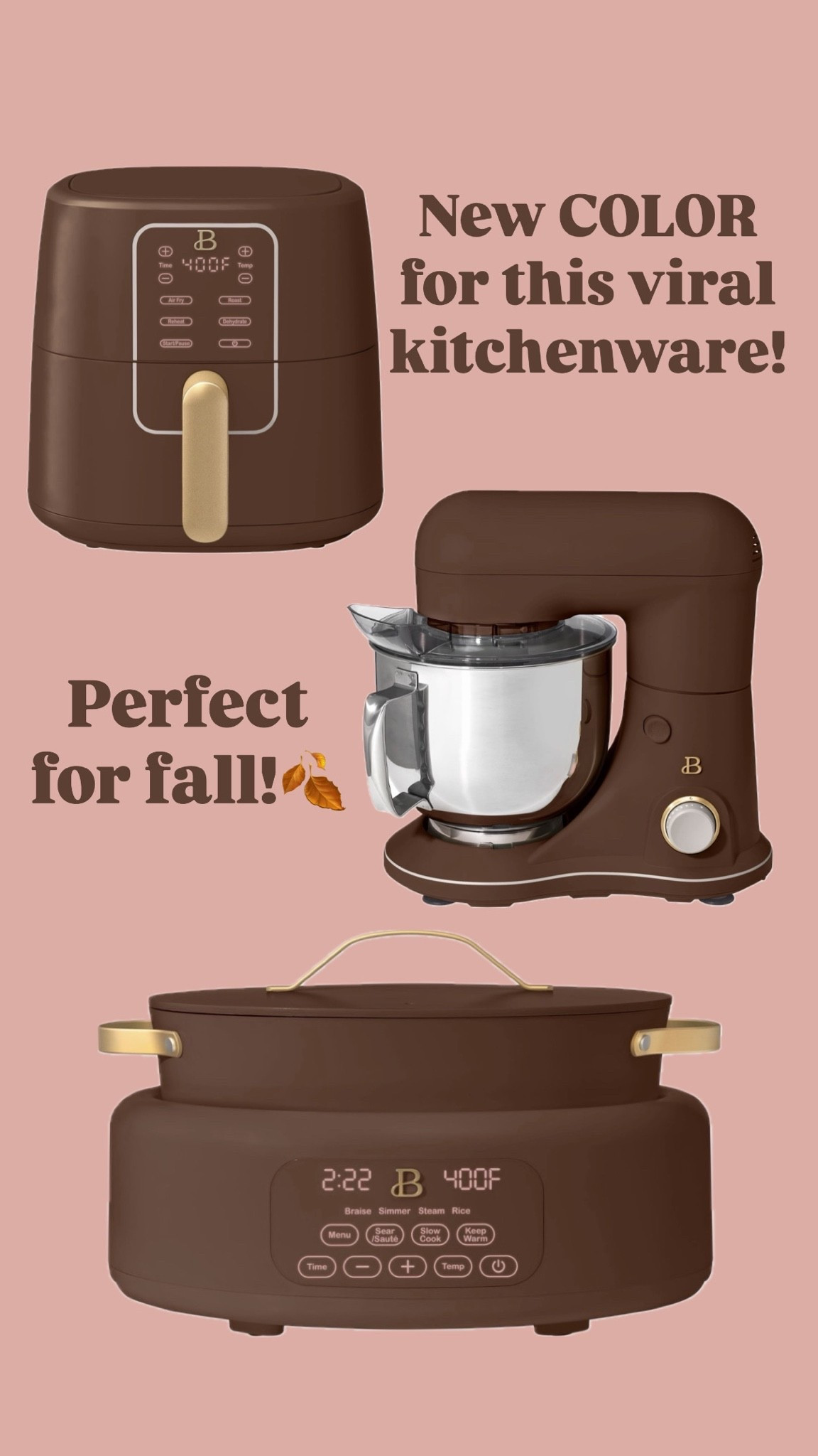 This viral kitchen line has the prettiest new color for fall!
......
Air fryer fall kitchen decor fall decor brown mixer brown appliances under $100 best kitchen appliances housewarming gift wedding gift bridal shower gift hostess gift crockpot fall dishes fall table fall centerpiece Walmart new arrivals Walmart finds beautiful by drew collection beautiful appliances small appliances meal prepping meal prep stand mixer

#LTKxWalmart #LTKfoodie #LTKHome