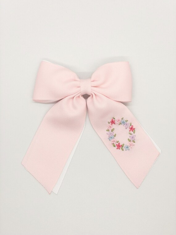 Double Layered Spring Floral Initial Hand-Embroidered Bow | Etsy | Etsy (US)