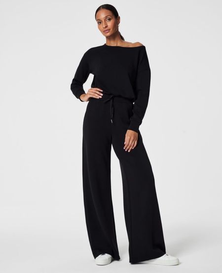 New! AirEssential jumpsuit with off the shoulder detail. I’m in love! Two colors: Very Black & Dark Storm. Available in regular, petite, and tall. 
kimbentley, gift for her, Spanx, casual outfit, travel

#LTKtravel #LTKover40 #LTKGiftGuide