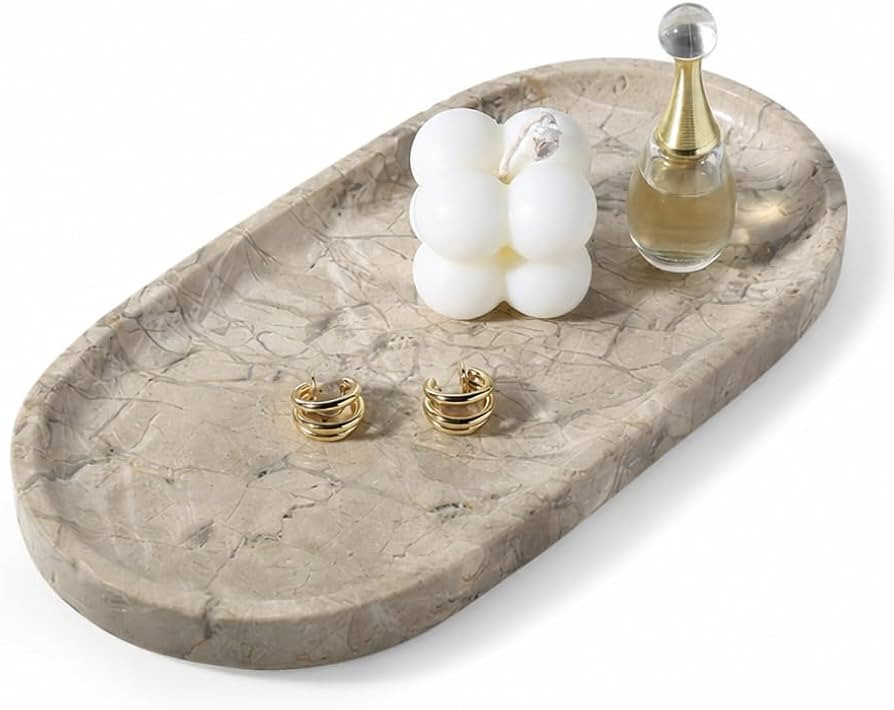 Koville Natural Silver Pearl Marble Decorative Tray, 10" x 5" Marble Vanity Tray for Bathroom Cou... | Amazon (US)