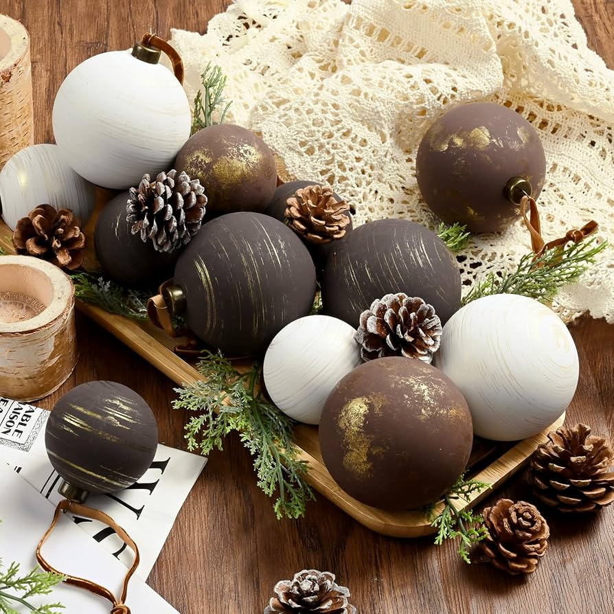 Waipfaru 14Pcs Large(3.15/2.36") Neutral Textured Christmas Balls Ornaments Vintage Rustic Christ... | Amazon (US)