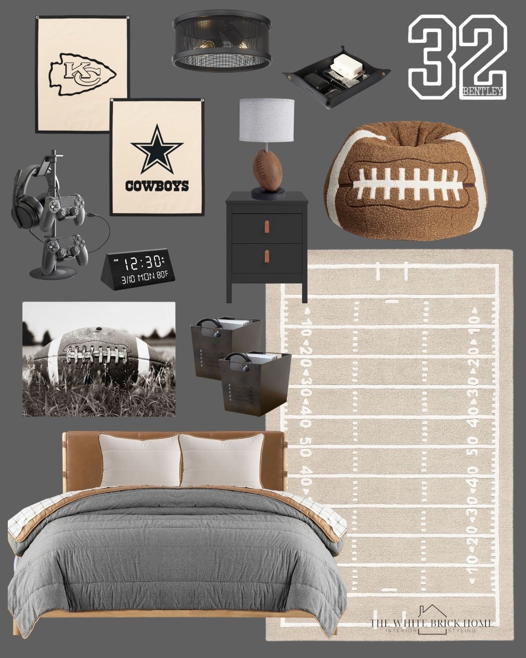 A fun, moody bedroom design for a football obsessed kiddo! I bought this rug for my son, and I am very happy with the quality. I plan to paint his walls a dark gray like shown here, too!

Boys room, boys bedroom, kids room, kids bedroom, teen boy, teen boy bedroom, kids room furniture, boys room bed, boys room bedding, boys room rug, boys room bean bag, boys room wall art, football themed bedroom, football wall art, boys room nightstand, boys room bean bag, boys room table lamp, boys room decor, boys room wall light, boys room theme, football themed decor, football bedroom, sports themed bedroom, table lamp, boys room storage, boys room ideas, boys room decor, wall light, pottery barn teen, Wayfair, Etsy 



#LTKSaleAlert #LTKKids #LTKHome