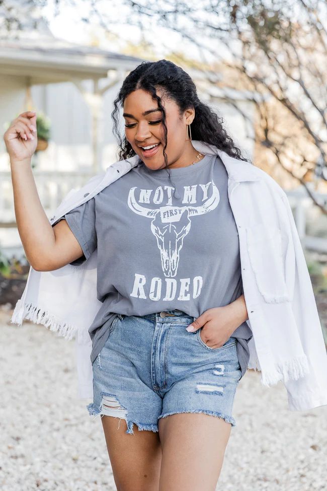 Not My First Rodeo Grey Oversized Graphic Tee | Pink Lily