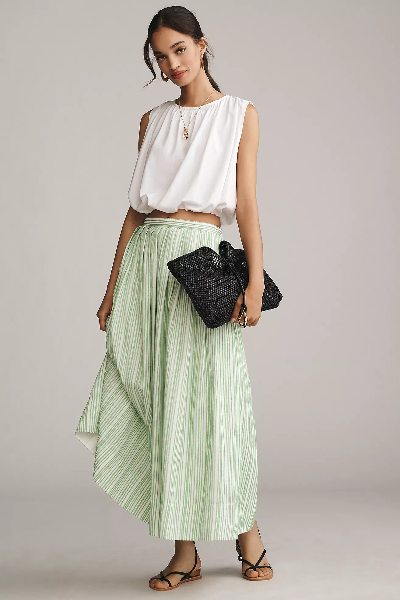 Derek Lam 10 Crosby Alexia Pleated Striped Midi Skirt | Anthropologie (US)