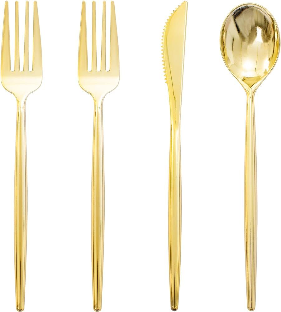 Rubtlamp 90Pcs Gold Plastic Silverware, Gold Plastic Utensils, Plastic Cutlery Include 30 Plastic... | Amazon (US)