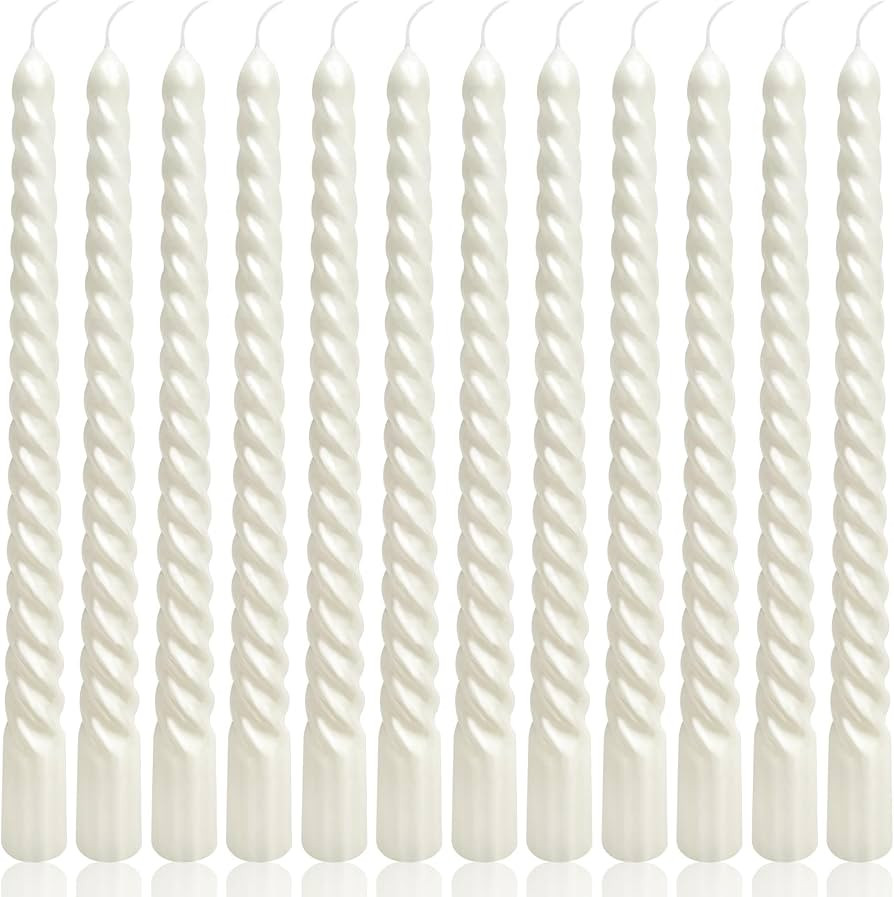 10 Inch Metallic White Spiral Taper Candles Set for Holiday Decor, 12 Pack Unscented Twisted Cand... | Amazon (US)