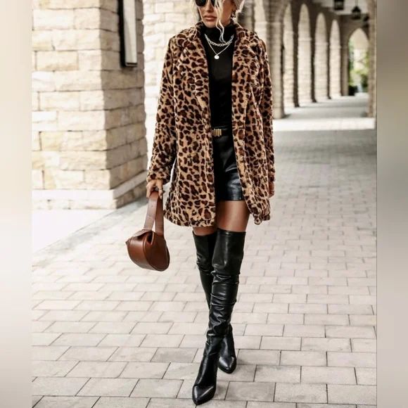 New Luxe Leopard Print Faux Fur Fluffy Coat Jacket Brown Black Tan | Poshmark