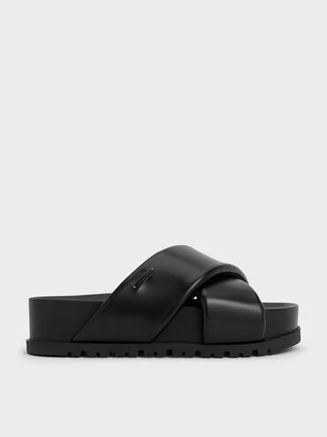 Black Crossover-Strap Flatform Sandals | CHARLES & KEITH UK | Charles & Keith UK