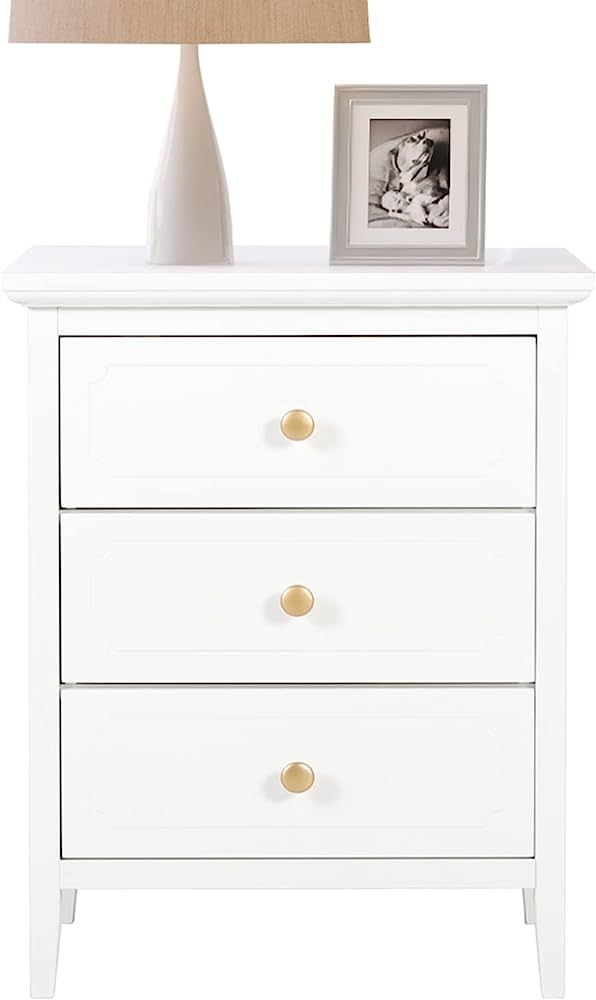 3 Drawer White Nightstand Large Night Stands with Drawer 19 Inch Modern Bedside Table for Bedroom... | Amazon (US)