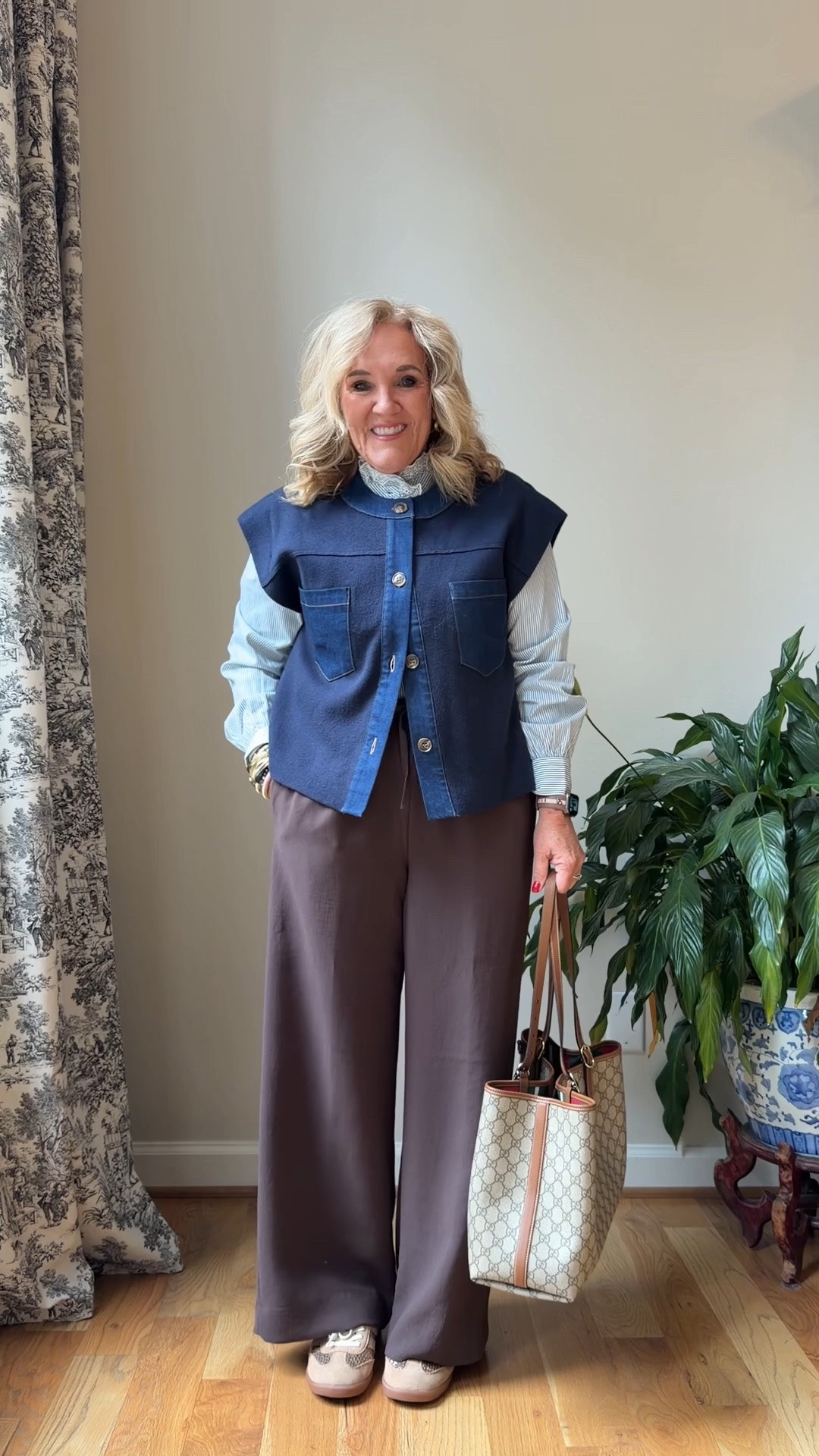 Sweater vest size medium it can be worn without a layer underneath in the summer
Blouse size 10
Pants size medium regular and I have them hemmed
Sneakers tts 

 #LTKOver40 #LTKTravel

#LTKWorkwear #LTKPetite