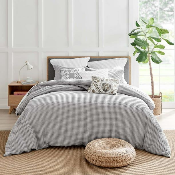 Levtex Home - Mills Waffle Grey Pewter Duvet Cover Set - King Duvet Cover + Two King Pillow Cases... | Walmart (US)