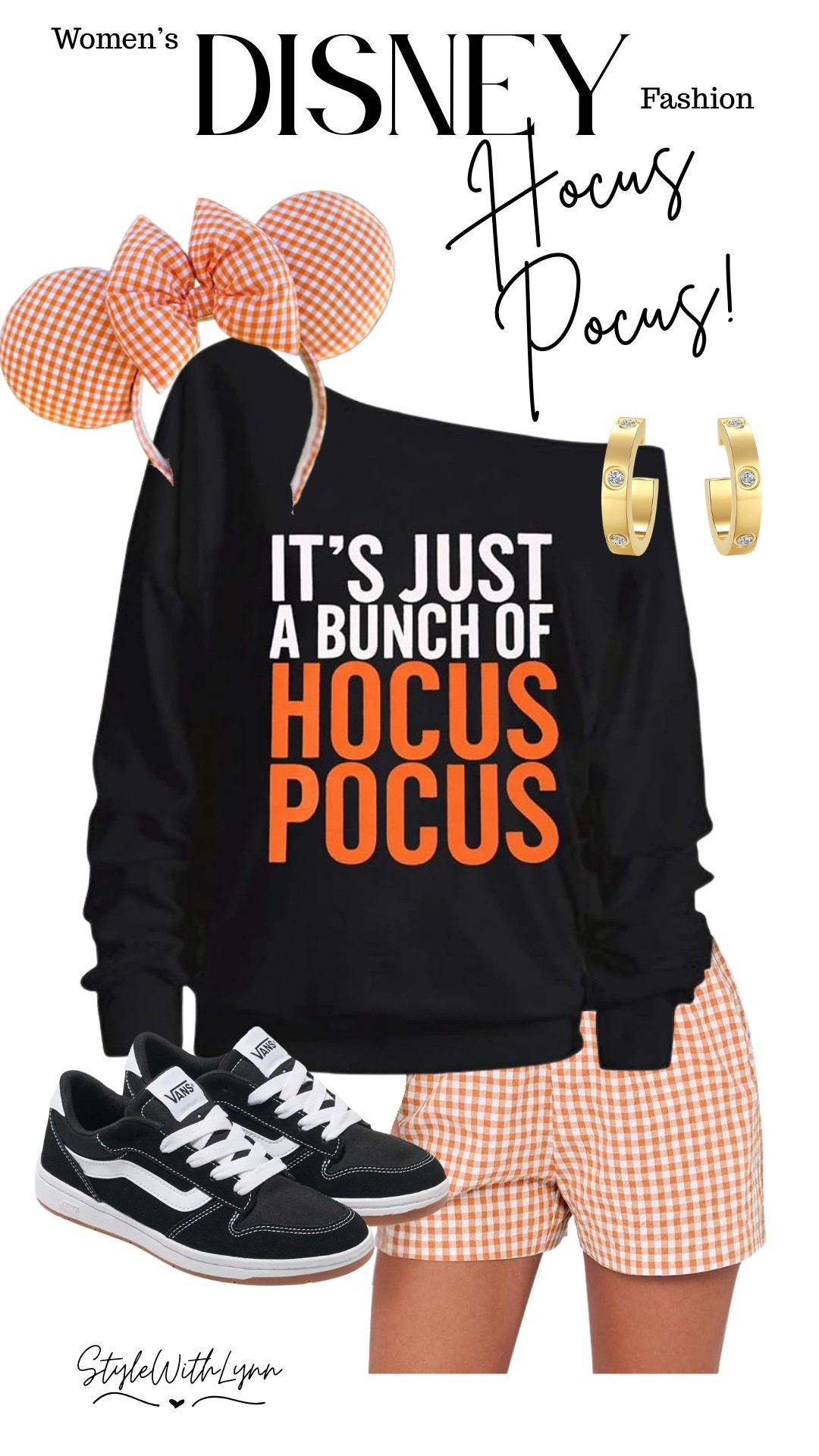 This Hocus Pocus inspired outfit is perfect for a fall Disney trip, Halloween party, or cozy casual days. Pairing a comfy “It’s Just a Bunch of Hocus Pocus” sweatshirt with gingham shorts, Minnie ears, and Vans makes the ultimate Halloween Disney look! 

Shop this Disney Halloween outfit idea and bring a little magic and mischief to your wardrobe. 

#DisneyOutfit #DisneyStyle #HocusPocusOutfit #DisneyHalloween #DisneyFashionInspo #ParkOutfitIdeas #SpookySeasonStyle 

 #LTKFallSale #LTKSeasonal #LTKStyleTip

#LTKootd #LTKTravel