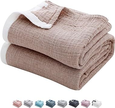 SE SOFTEXLY Throw Blanket for Bed,3-Layer Muslin Summer Blanket for Couch Sofa,Light Comfortable ... | Amazon (US)