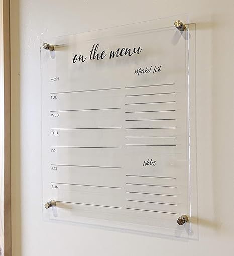 Acrylic Menu Board for Kitchen - Dry Erase Weekly Meal Planner and Grocery List for Wall - Beauti... | Amazon (US)