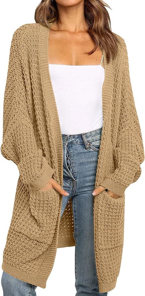 ZESICA Women's 2024 Fall Long Batwing Sleeve Open Front Chunky Knit Cardigan Sweater | Amazon (US)