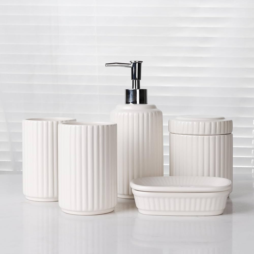Bathroom Accessories Set 5PCS, Ceramic White Bathroom Accessory Set, Classic Design Bathroom Acce... | Amazon (CA)