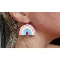 Polymer Clay Pastel Rainbow Earrings, Polymer Earrings Birthday Gift | Etsy (US)