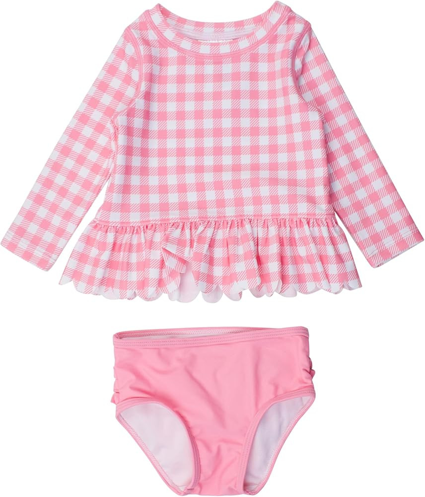 RuffleButts Baby/Toddler Girls Scalloped Long Sleeve Rash Guard 2-Piece UPF50+ Sun Protected Swim... | Amazon (US)