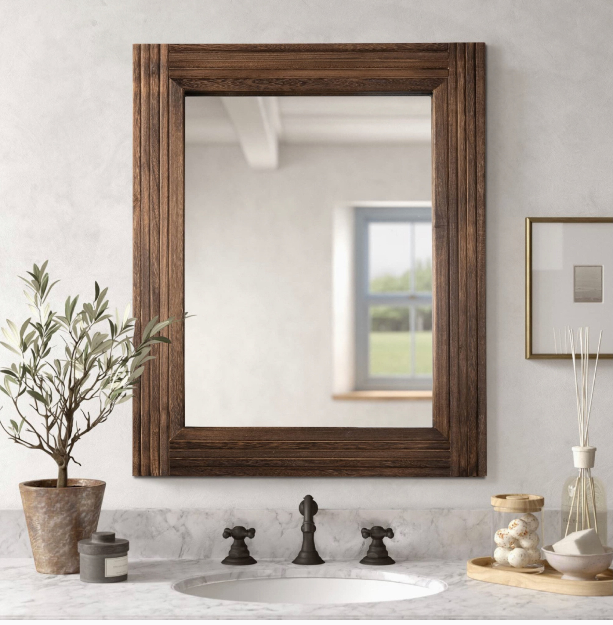 YOSHOOT Hand-Made Wooden Spliced Wall Mirror for Bathroom, Rustic Farmhouse Vanity Mirror, Décor Wall Art, Solid Wood Frame, Vertical or Horizontal Hanging

#LTKhome #LTKFind