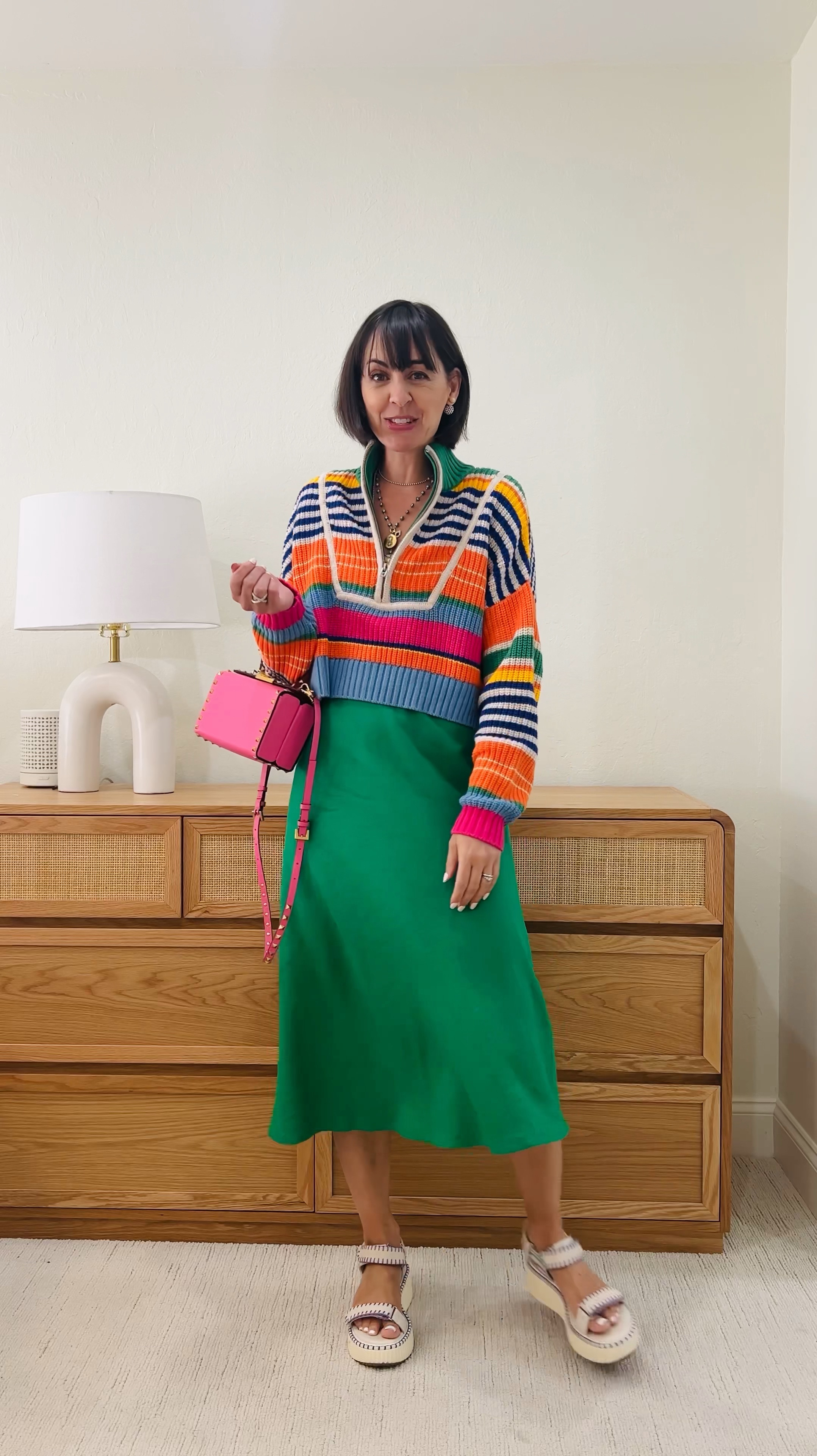 Yes I know it’s triple digits today but I’m wearing my new summer sweater again for my #holychic Haute Mama Look of the day.

I love the shorter length. It looks great over high-rise jeans a skirt or dress. The fun bright colors add some personality, even if I just tie it around my waist or throw it over my shoulders.

I can’t resist a Hilow moment by pairing it back to skirt from Walmart and Valentino bag. 

My Chole inspired sandals are still available and so comfy 

#LTKSeasonal #LTKOver40 #LTKStyleTip