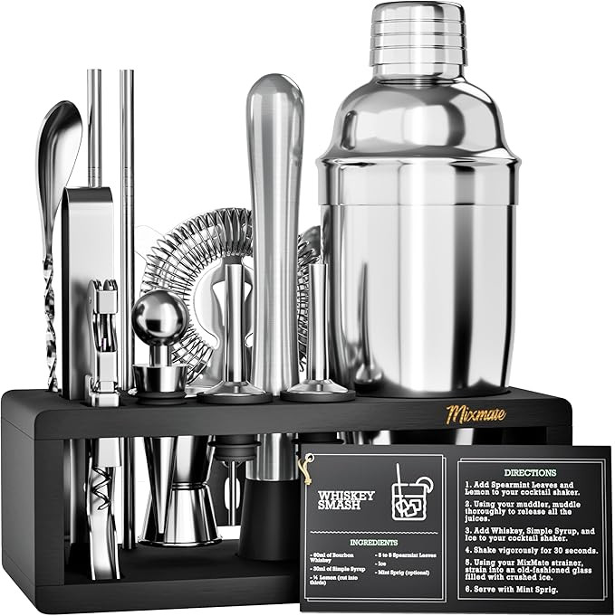 Mixology Bartender Kit with Stand - 15 Piece Bar Tool Set, Silver Bar Set Cocktail Shaker Set for... | Amazon (US)