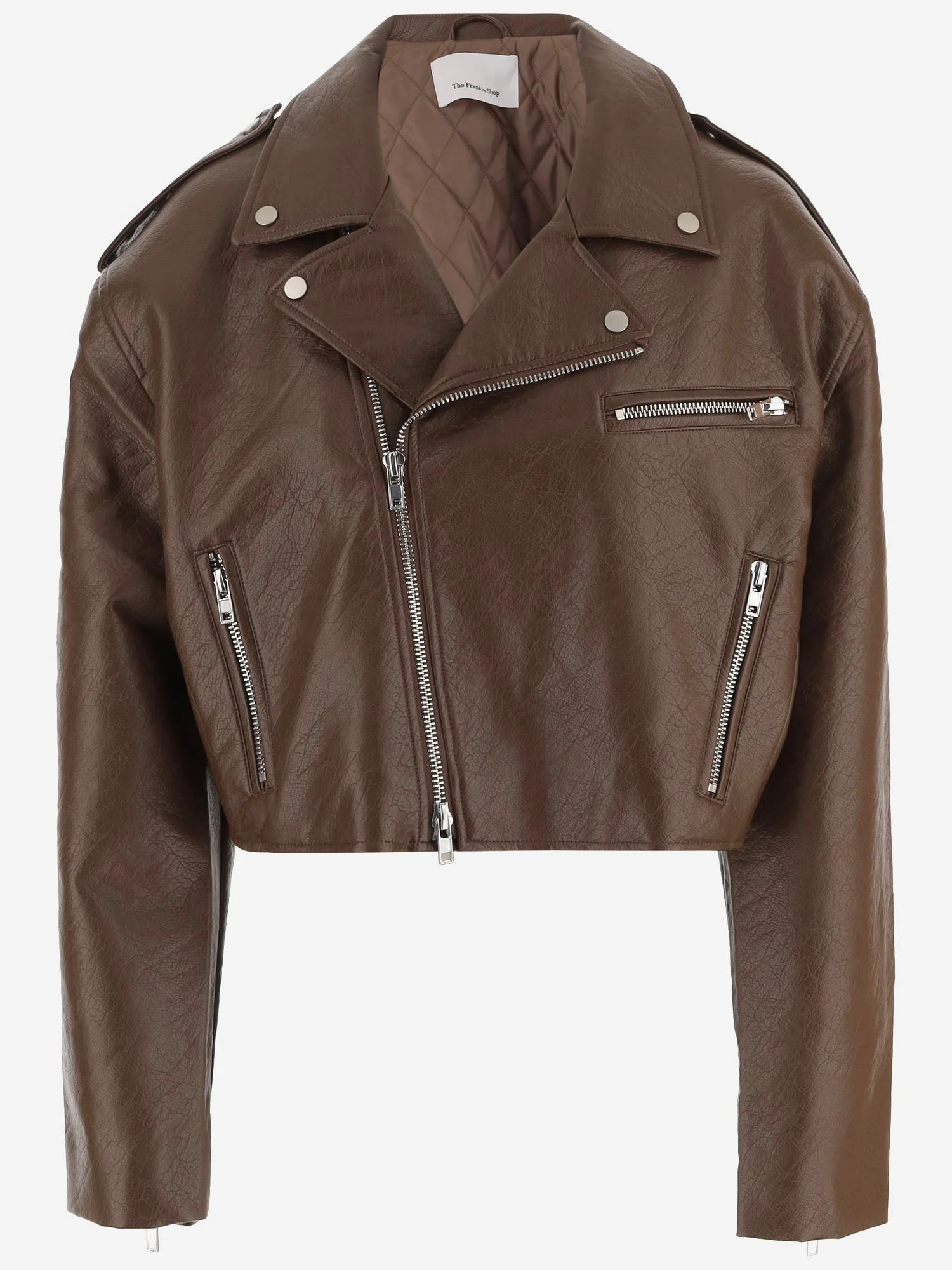 The Frankie Shop Cropped Leather Moto Jacket — Brown - S | Italist Inc.