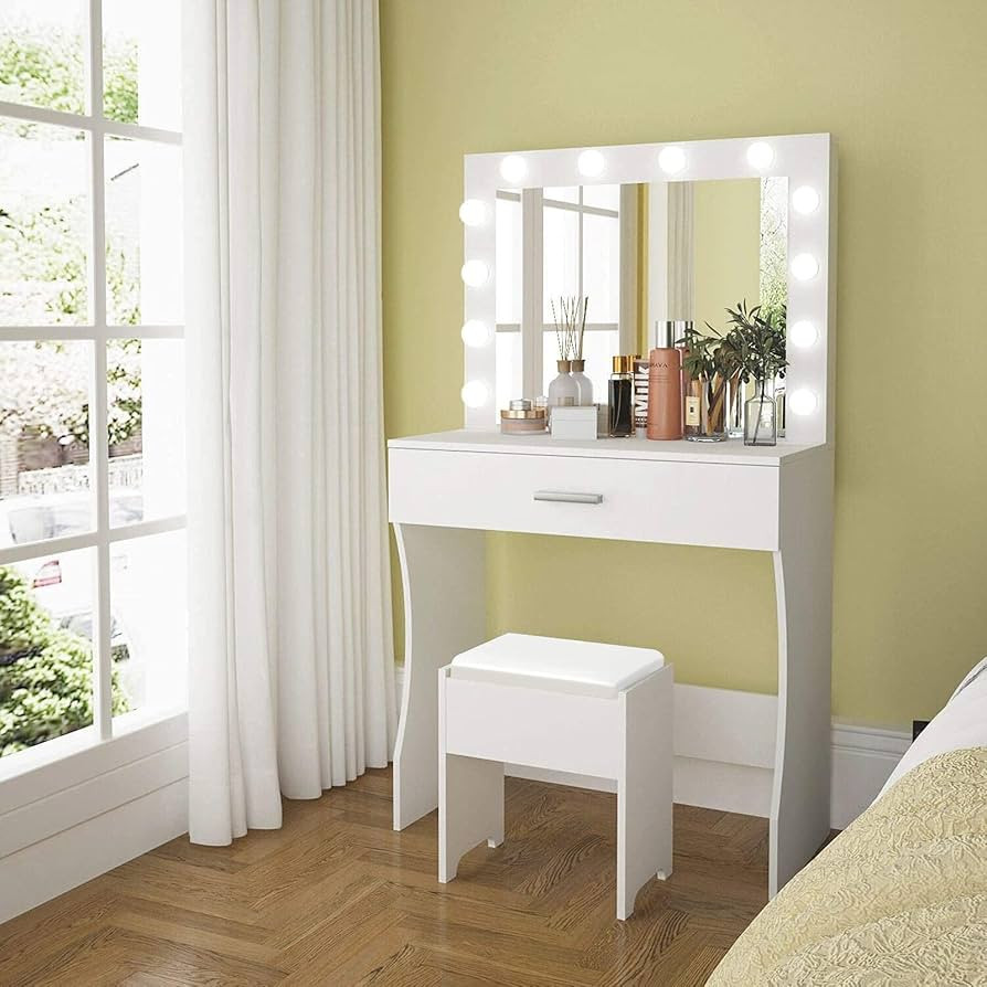 Titoni Vanity Table Set with Lighted Mirror - Makeup Vanity with Lights, Adjustable Brightness, L... | Amazon (US)