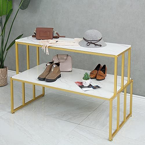 Metal Shoe Handbag Display Stand, 2 Tier Heavy Duty Display Table, Modern Standing Display Riser She | Amazon (US)