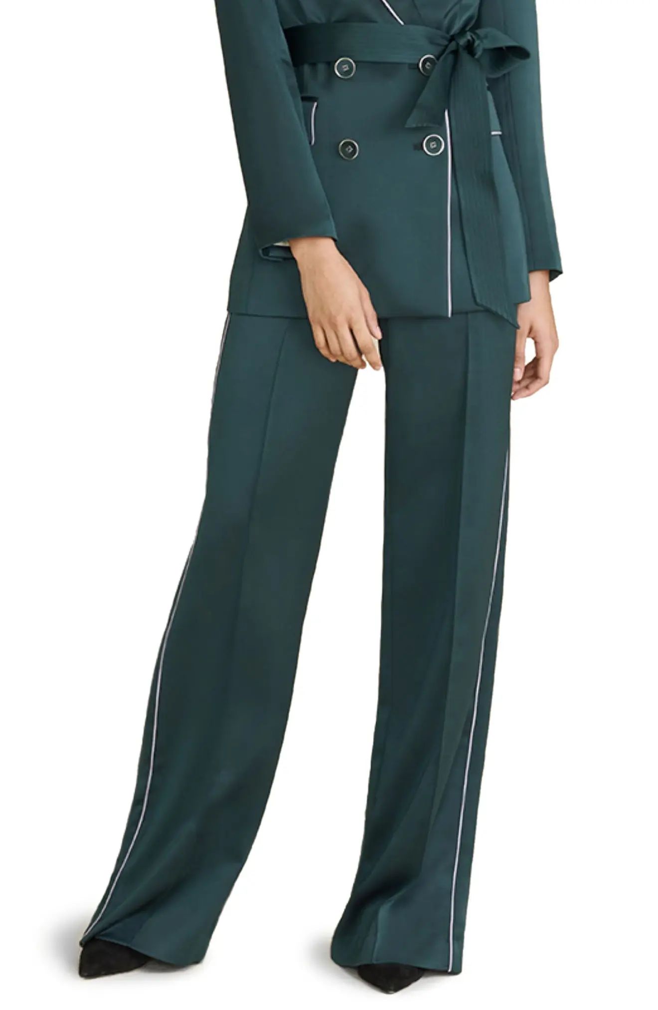 Women's Veronica Beard Edia Satin Wide Leg Pants, Size 0 - Green | Nordstrom