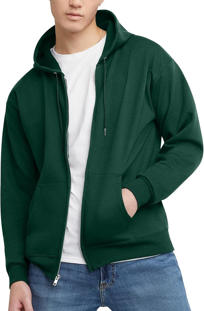 Hanes Men's Hoodie, EcoSmart Fleece Zip-Front Hooded Sweatshirt, Cotton-Blend Fleece Hooded Sweat... | Amazon (US)