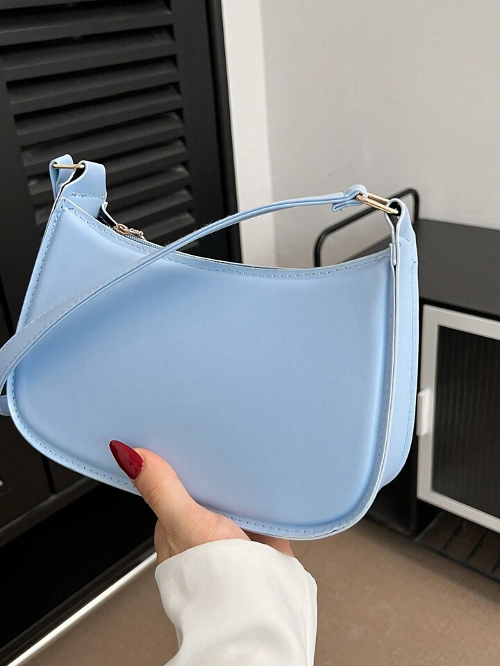 2025 Frühjahr/Sommer Neue Mode Einfache Blaue Einfarbige Schulttertasche Für Frauen, Minimalistisch Unterarm Tasche, Lässige Shopper Handtasche Für Den Arbeitsweg, Geeignet Für Teenager, College-Mädchen Und Junge Berufstätige, Toll Für Büro, Schule, Arbeit, Pendeln | SHEIN